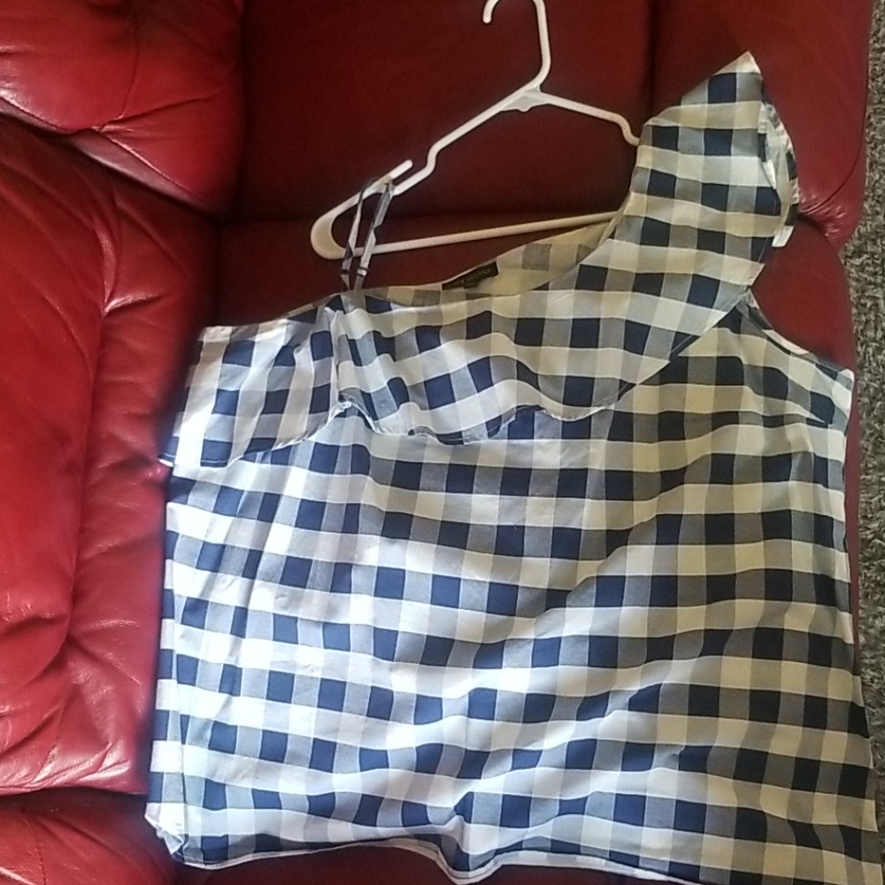 Blue and white gingham top